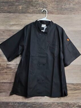 Happy Chef Short Sleeve Chef-Style Button-Down Shirt - Black